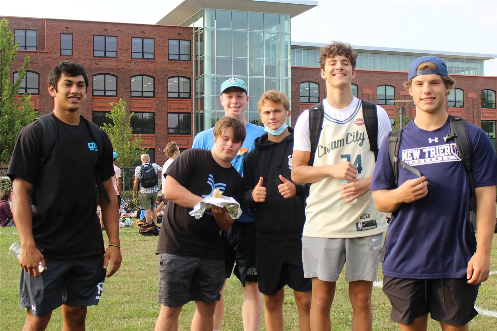 Senior students  in front of the New Trier High School
